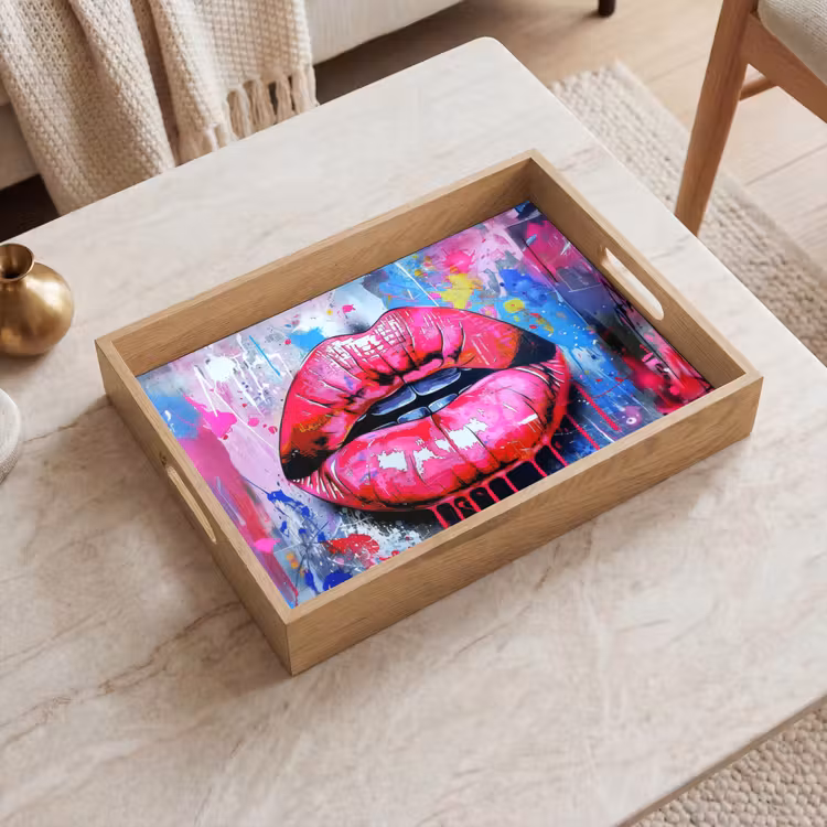 Plateau - Graffiti - Lèvres - Rose vif - Peinturé — 2