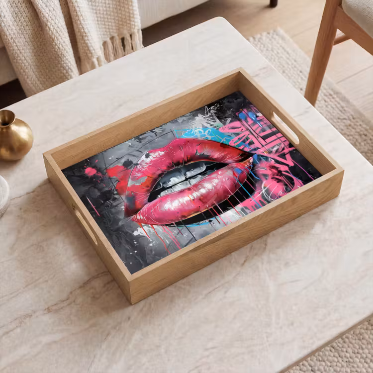 Plateau - Lèvres - Rose vif - Graffiti - Rayures de peinture — 2