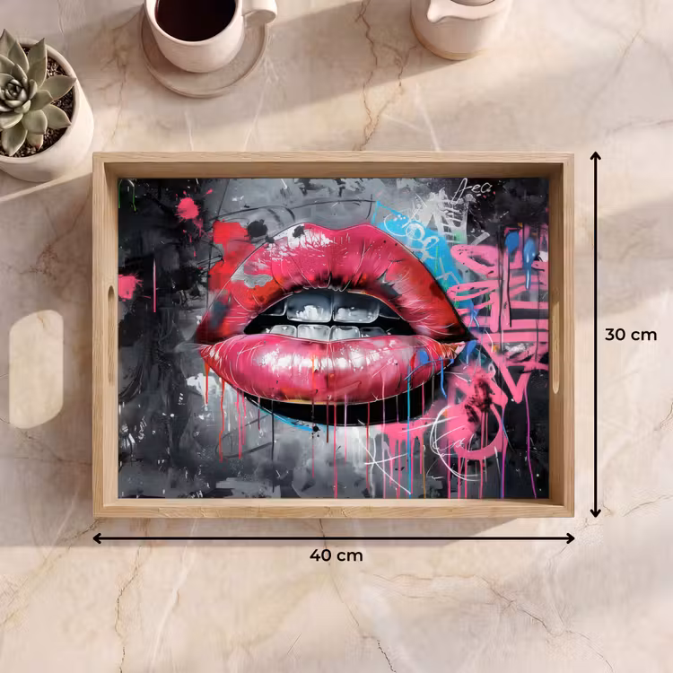 Plateau - Lèvres - Rose vif - Graffiti - Rayures de peinture — 7