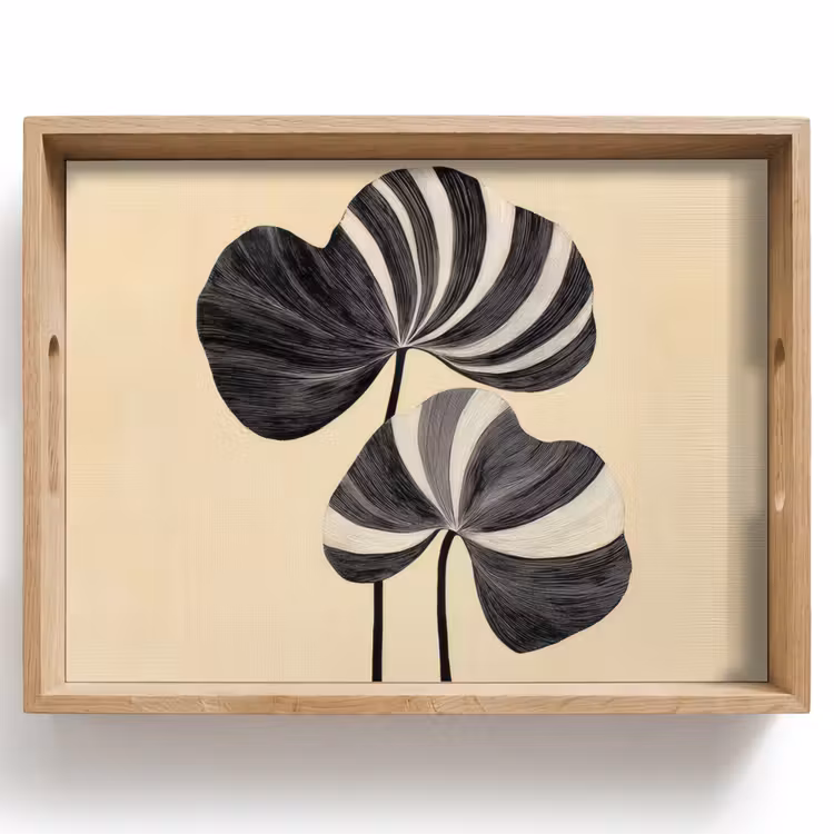 Plateau - Noir - Feuilles - Rayures - Minimaliste — 1