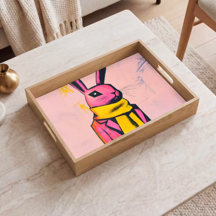 Plateau - Abstrait - Lapin - Foulard - Jaune — 2