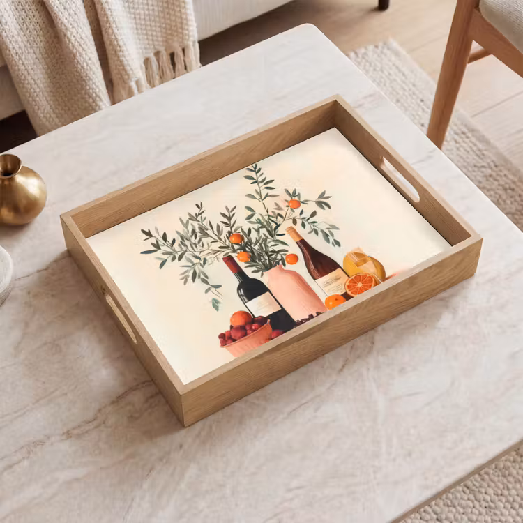 Plateau - Bouteilles de vin - Branches - Oranges — 2