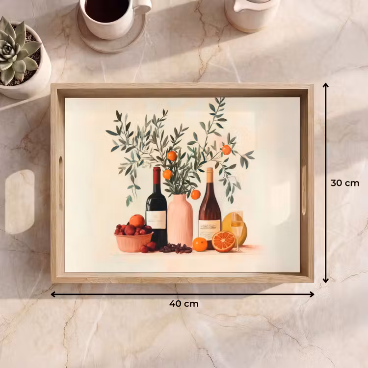 Plateau - Bouteilles de vin - Branches - Oranges — 7