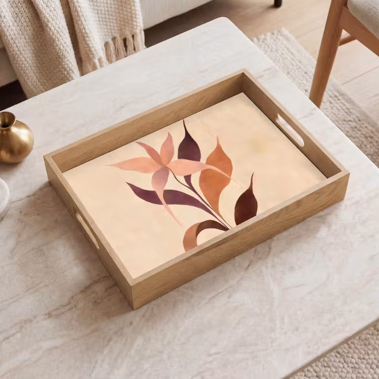 Plateau - Minimaliste - Fleur - Feuilles - Beige — 2