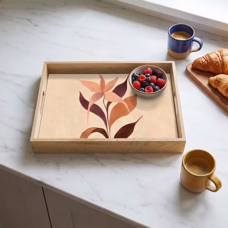 Plateau - Minimaliste - Fleur - Feuilles - Beige — 3
