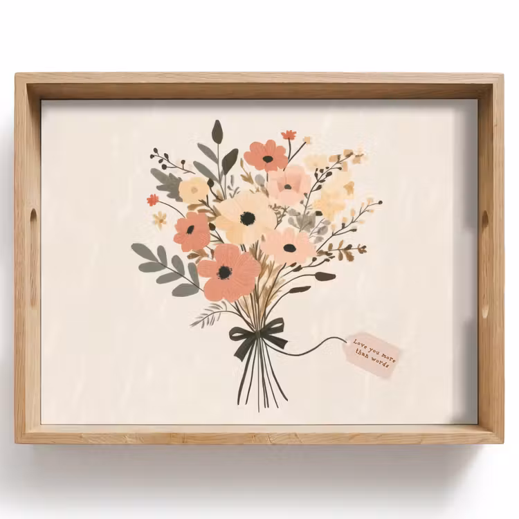 Plateau - Fleurs - Citation - Beige - Ruban — 1