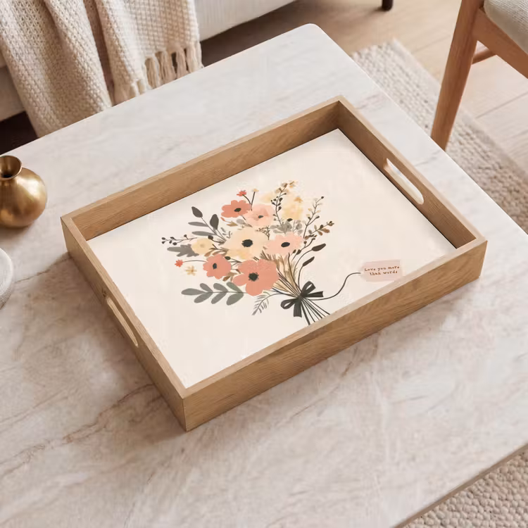 Plateau - Fleurs - Citation - Beige - Ruban — 2