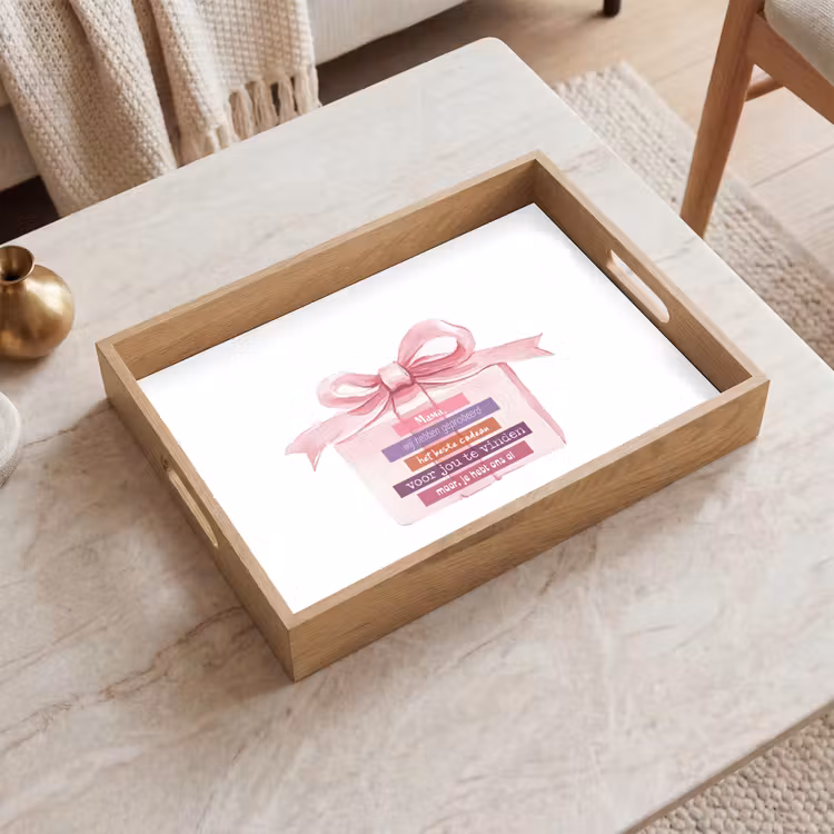 Plateau - Cadeau - nœud - texte - rose — 2