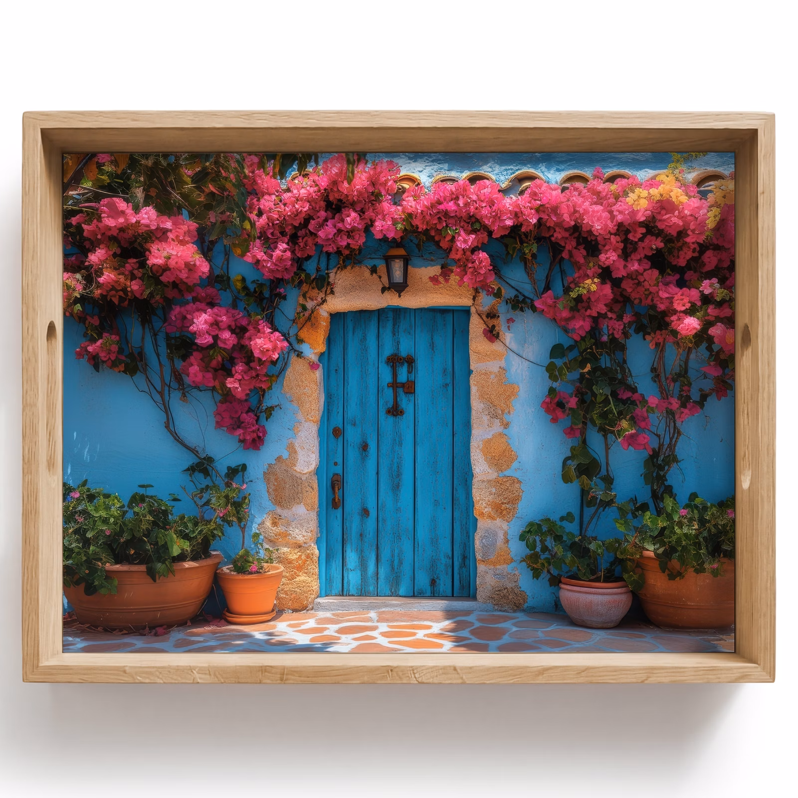 Plateau - Porte - Bois - Fleurs - Bleu — 1