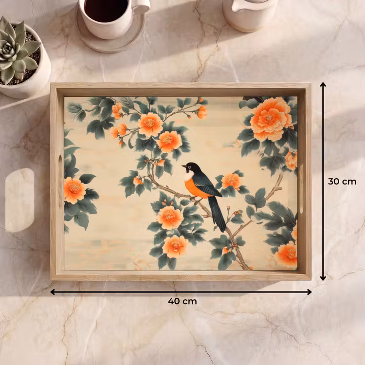 Plateau - Oiseau - Branche - Fleurs - Orange — 7