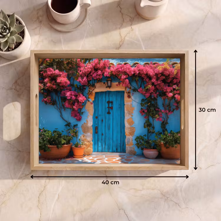 Plateau - Porte - Bois - Fleurs - Bleu — 7