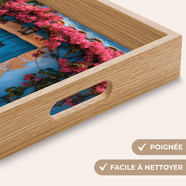 Plateau - Porte - Bois - Fleurs - Bleu — 8