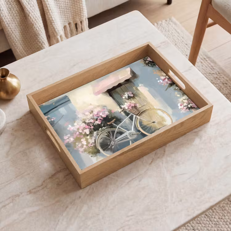 Plateau - Bicyclette - Couleurs pastel - Fleurs — 2
