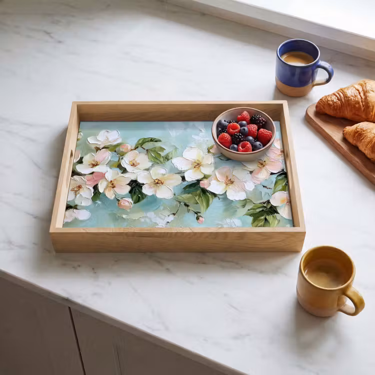 Plateau - Fleur - Feuilles - Bleu clair — 3