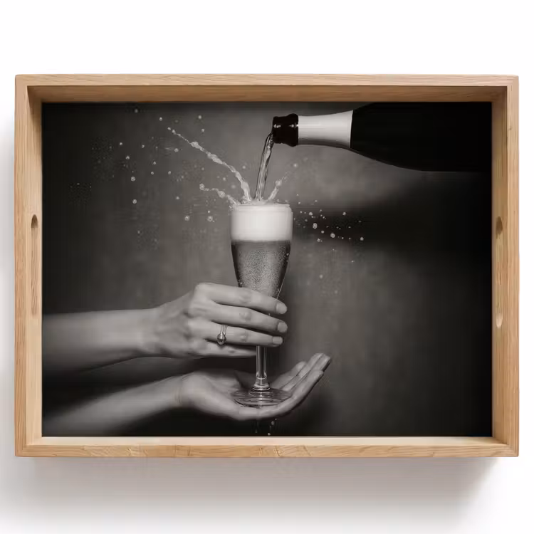 Plateau - Bouteille de champagne - Verre - Minimaliste - Splashes — 1