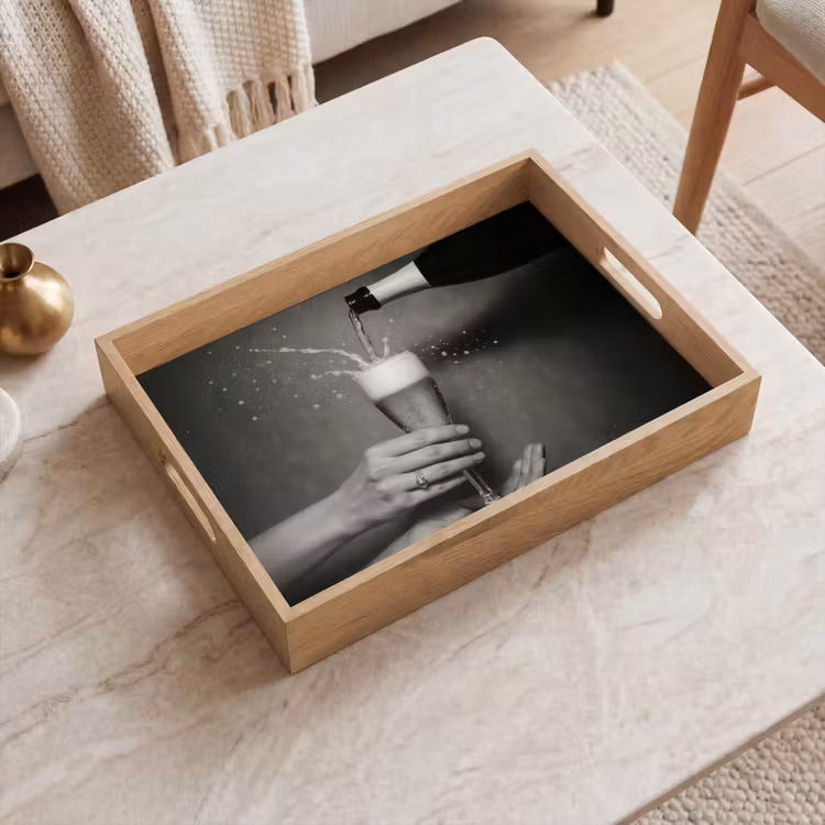 Plateau - Bouteille de champagne - Verre - Minimaliste - Splashes — 2