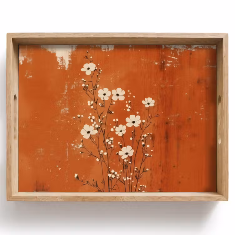 Plateau - Fleurs - Blanc - Subtil - Couleur rouille — 1