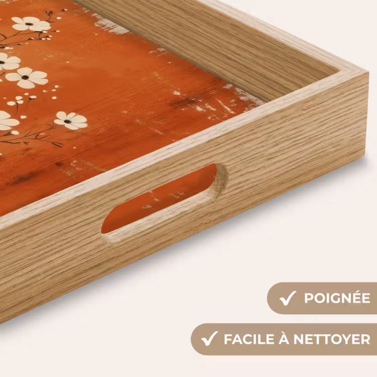 Plateau - Fleurs - Blanc - Subtil - Couleur rouille — 8