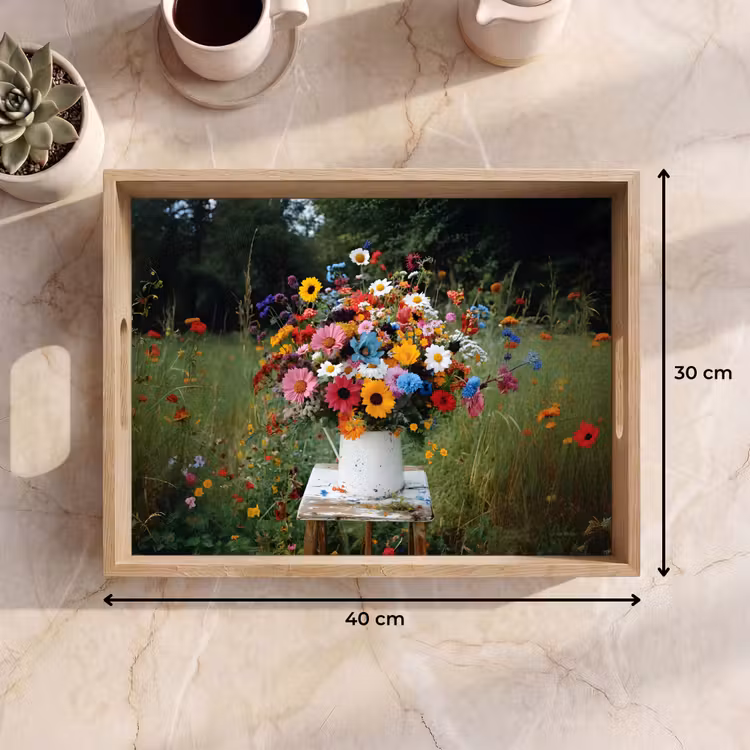 Plateau - Fleurs - Tabouret - Arrosoir - Champ — 7