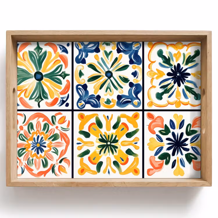 Plateau - Espagnol - Carreaux - Céramique - Fleurs — 1