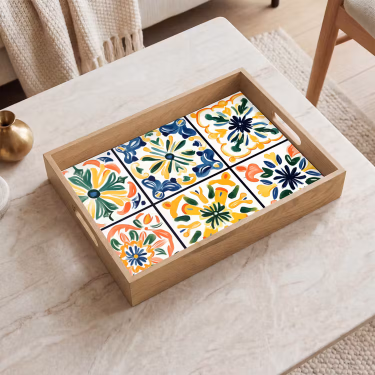 Plateau - Espagnol - Carreaux - Céramique - Fleurs — 2