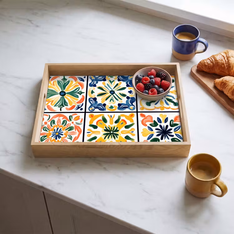 Plateau - Espagnol - Carreaux - Céramique - Fleurs — 3