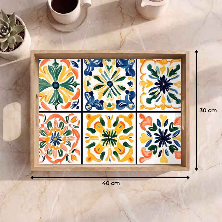 Plateau - Espagnol - Carreaux - Céramique - Fleurs — 7