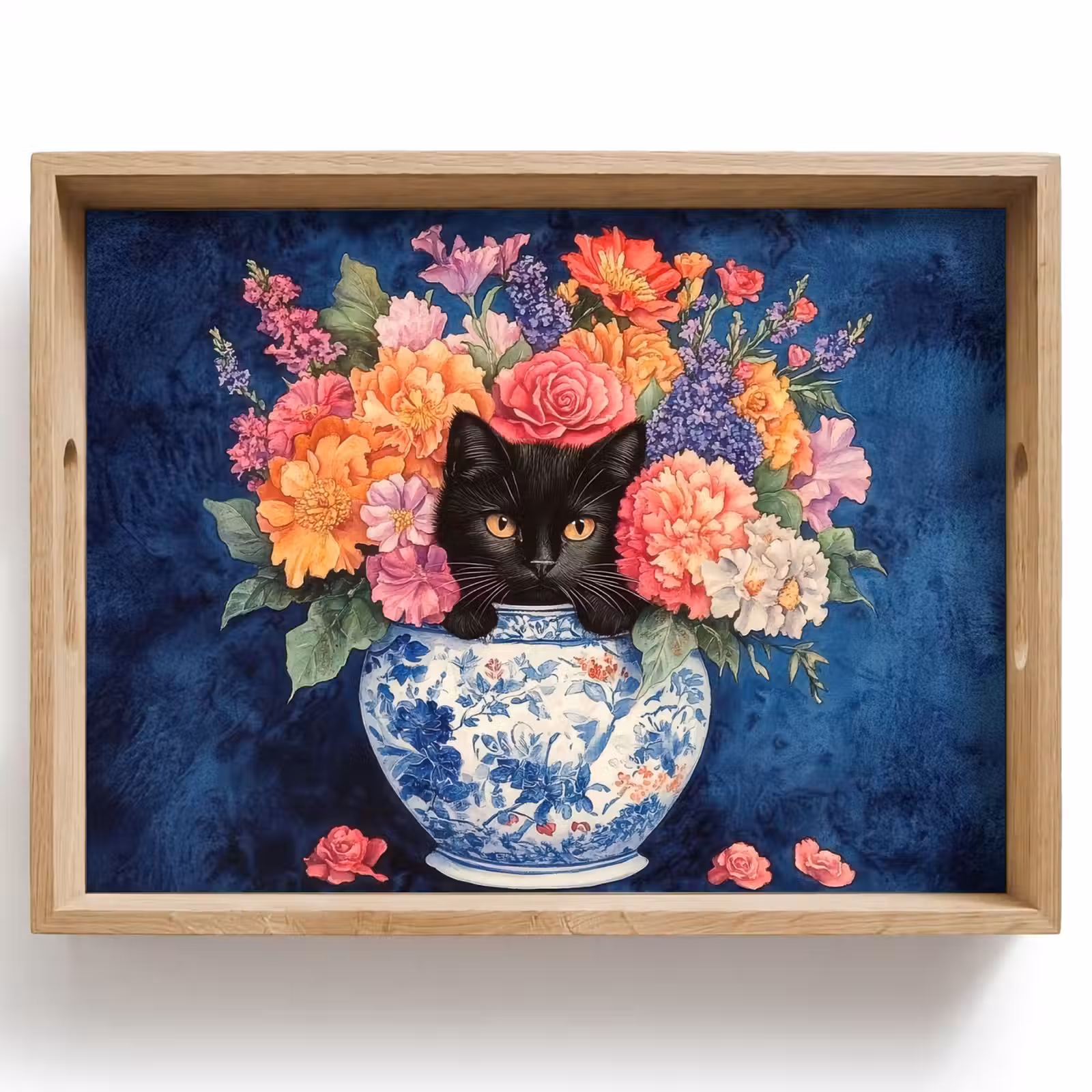 Plateau - Chat - Fleurs aux couleurs vives - Vase — 1