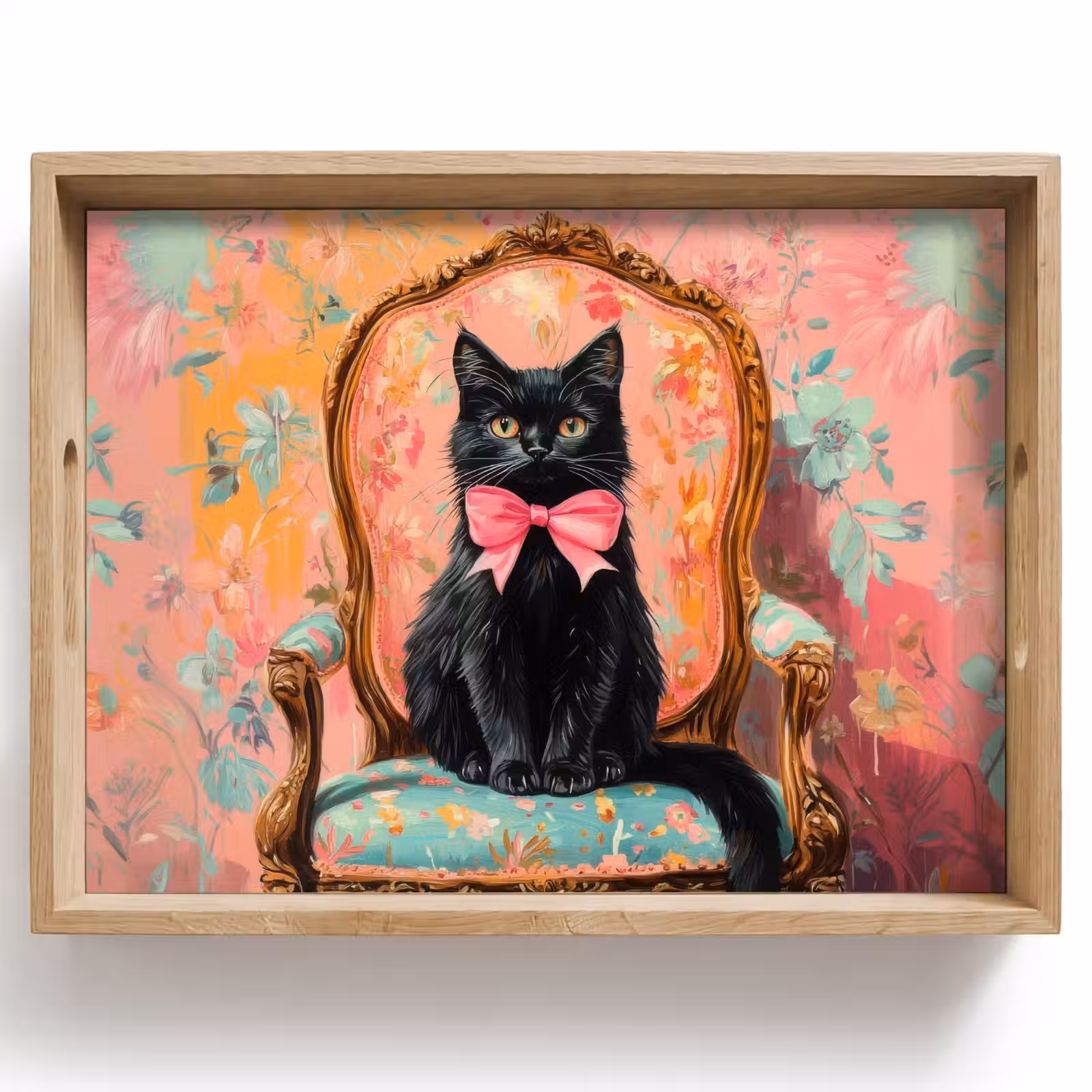 Plateau - Chat - Rose - Chaise avec motif floral — 1