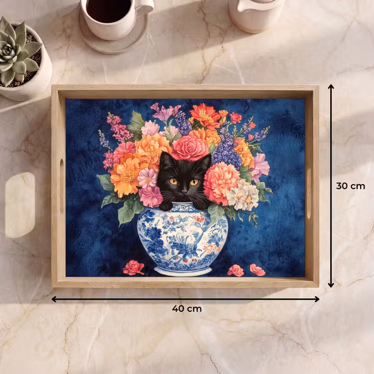 Plateau - Chat - Fleurs aux couleurs vives - Vase — 7