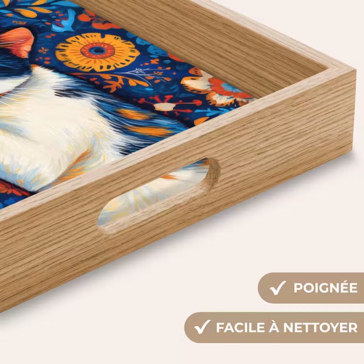 Plateau - Chat - Motif floral - Bleu - Orange — 8