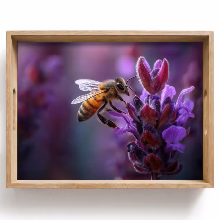 Plateau - Abeille à miel - Fleurs violettes - Détails — 1