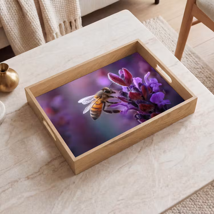 Plateau - Abeille à miel - Fleurs violettes - Détails — 2