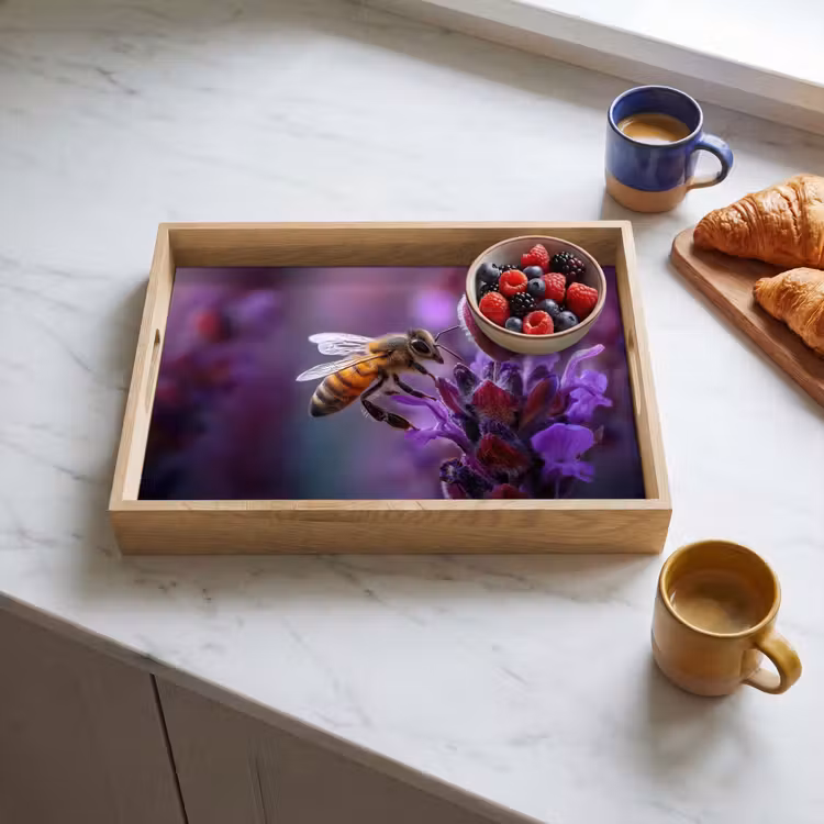 Plateau - Abeille à miel - Fleurs violettes - Détails — 3