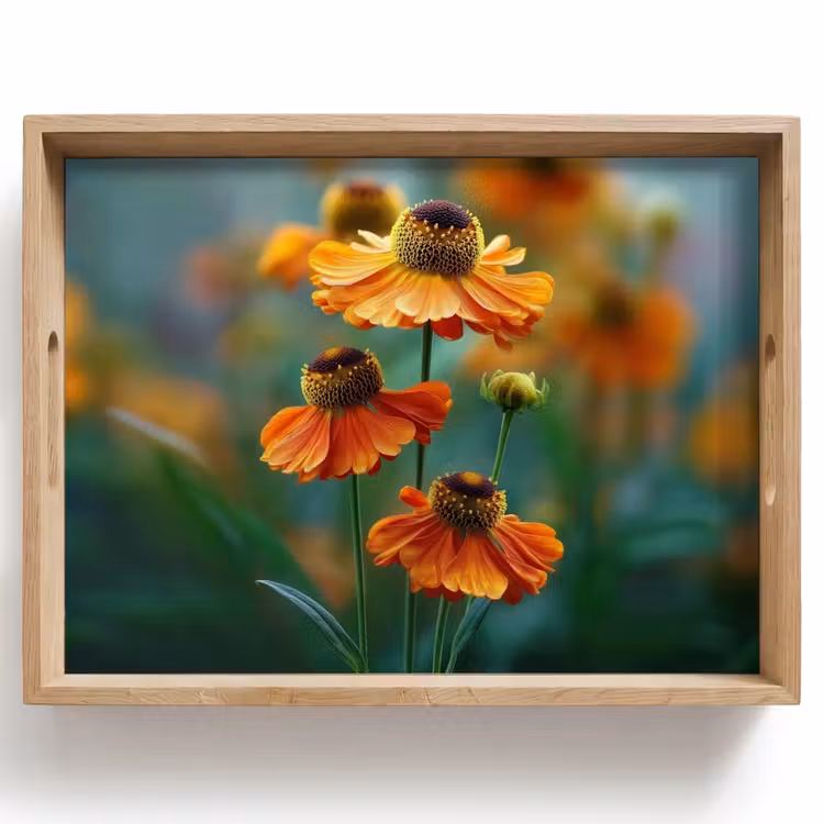 Plateau - Fleurs orange - Vif - Fond flou — 1