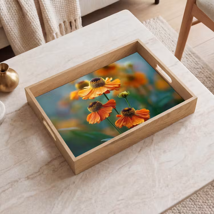 Plateau - Fleurs orange - Vif - Fond flou — 2
