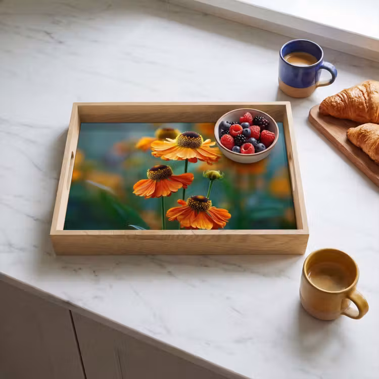 Plateau - Fleurs orange - Vif - Fond flou — 3