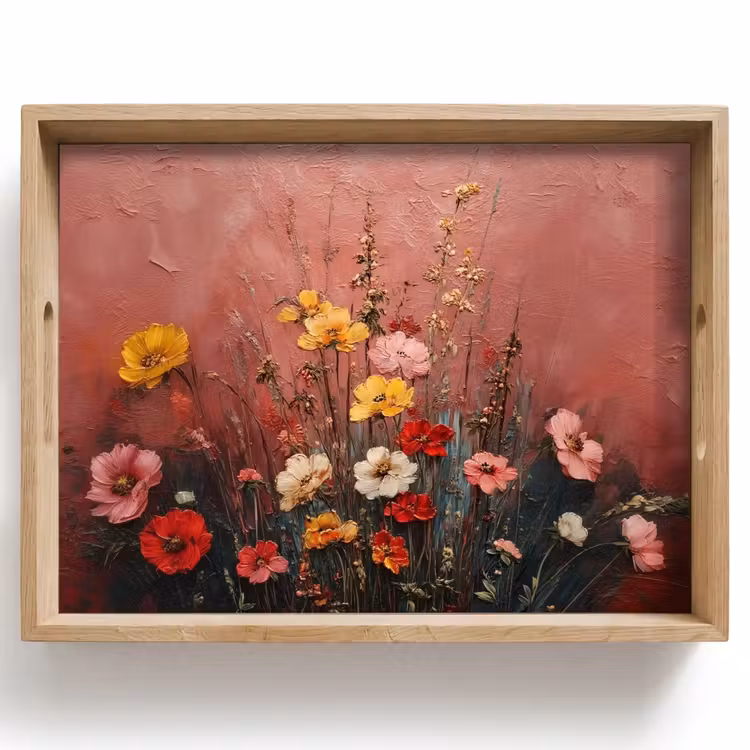 Plateau - Bouquet de fleurs - Détails fins - Rose — 1