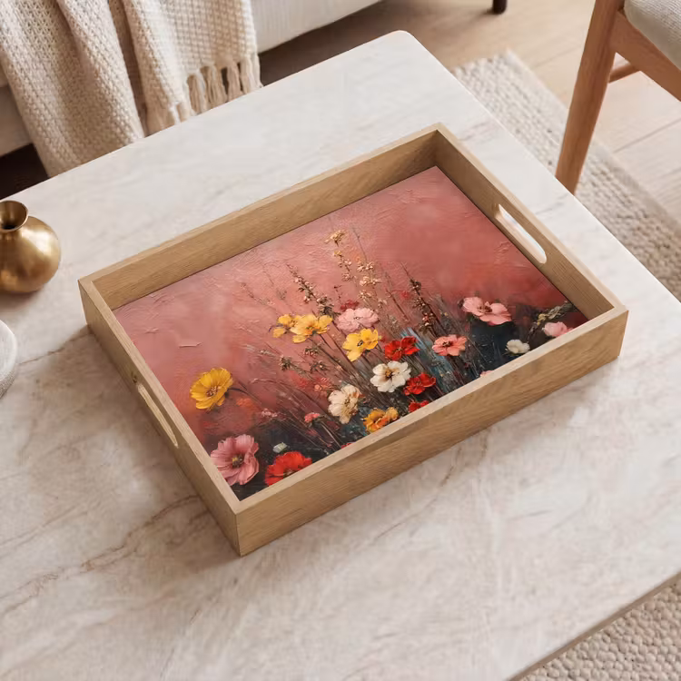 Plateau - Bouquet de fleurs - Détails fins - Rose — 2