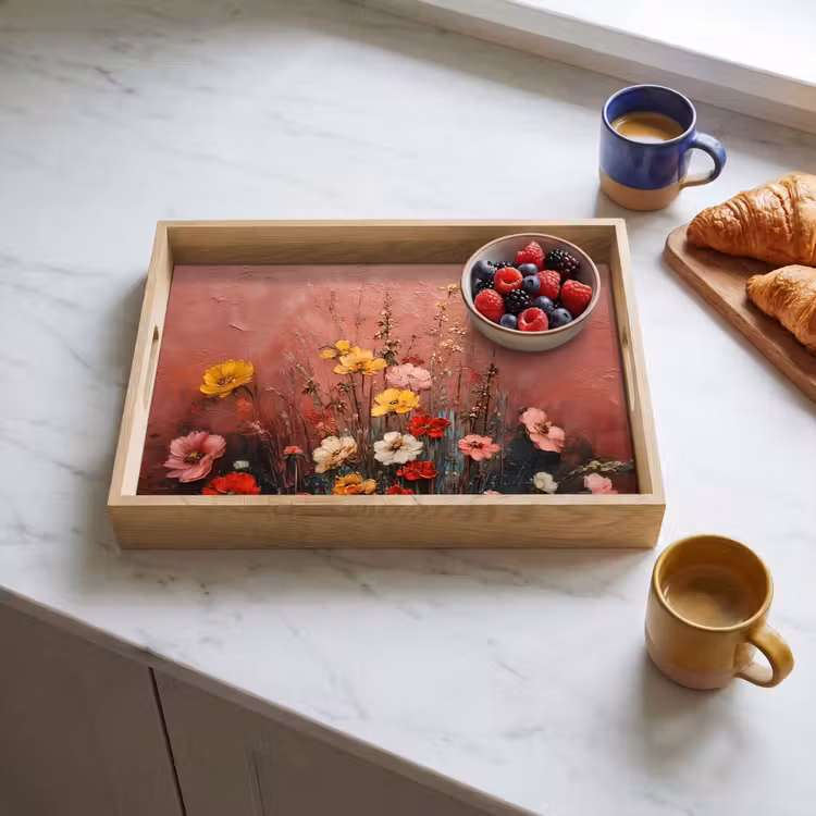 Plateau - Bouquet de fleurs - Détails fins - Rose — 3