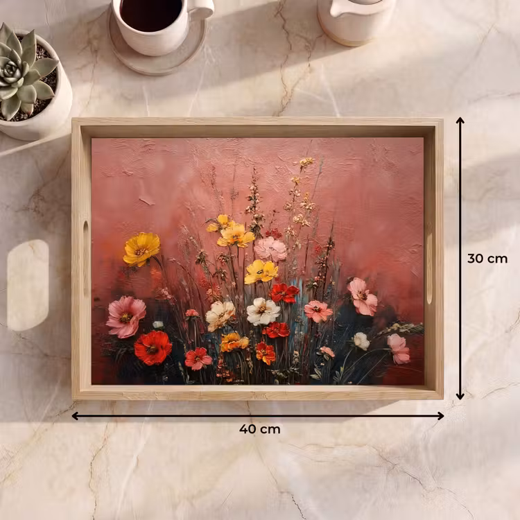 Plateau - Bouquet de fleurs - Détails fins - Rose — 7