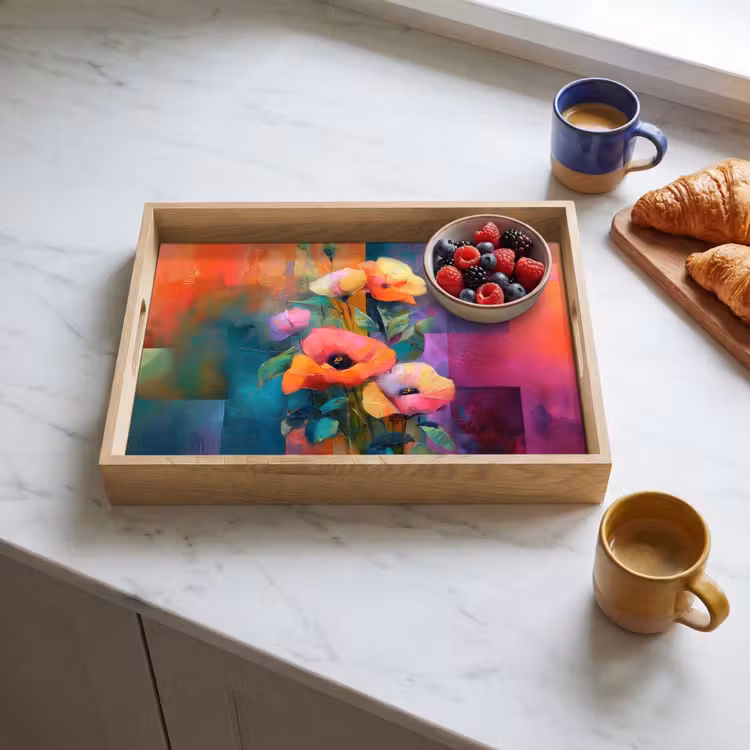 Plateau - Feuilles de couleurs géométriques - Moderne - Fleurs fantaisie — 3
