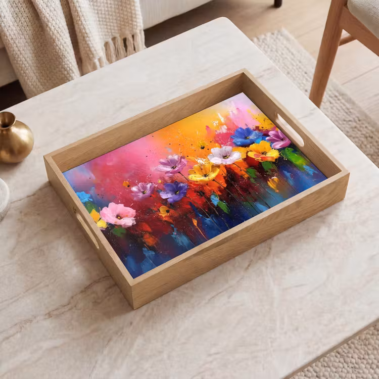 Plateau - Fleurs fantaisie - Peinture - Ludique — 2