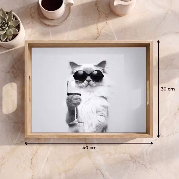 Plateau - Chat - Lunettes de soleil - Verre à vin - Poil long — 7