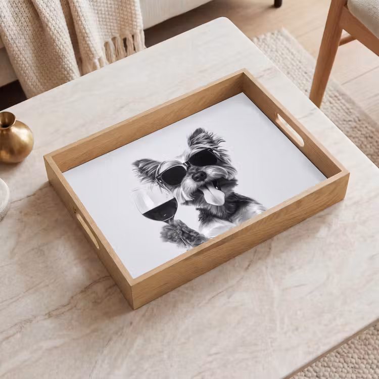 Plateau - Chien - Verre à vin - Lunettes de soleil - Enthousiaste — 2