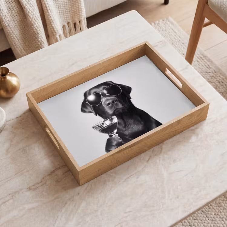 Plateau - Chien - Noir - Verre à vin - Lunettes de soleil — 2