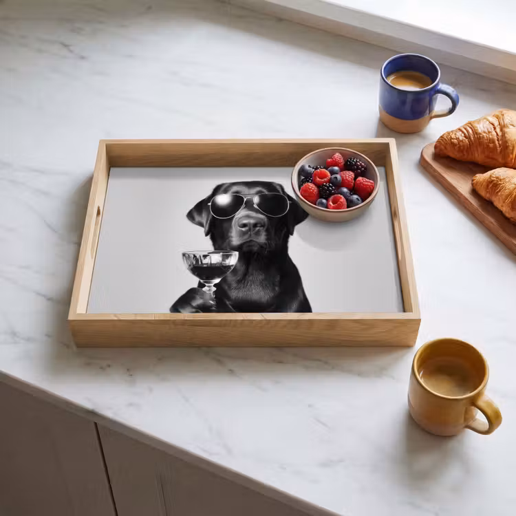Plateau - Chien - Noir - Verre à vin - Lunettes de soleil — 3