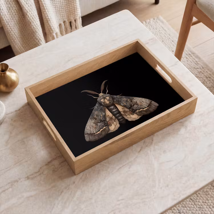 Plateau - Papillon de nuit - Feuilles - Gris — 2