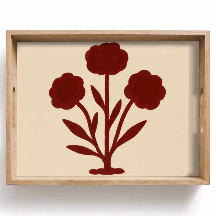 Plateau - Fleurs - Feuilles - Rouge - Minimaliste — 1