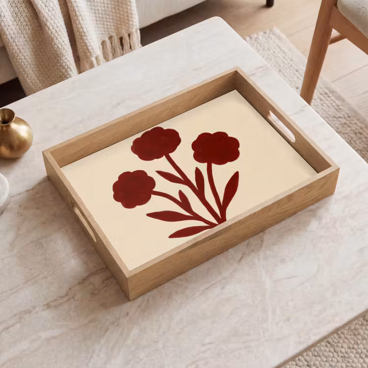 Plateau - Fleurs - Feuilles - Rouge - Minimaliste — 2